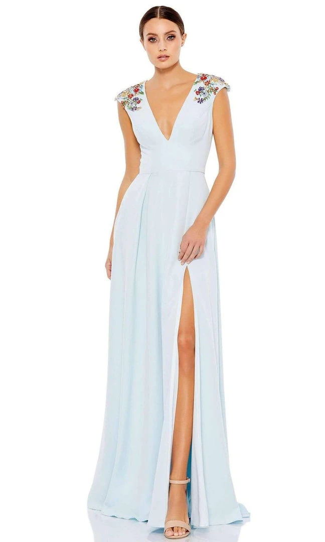 Ieena Duggal - 26540 V-Neck Beaded Shoulders A-Line Gown With Slit 6 Ieena Duggal - 26540 V-Neck Beaded Shoulders A-Line Gown With Slit
