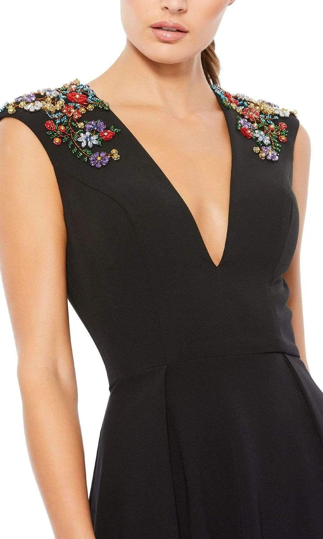 Ieena Duggal - 26540 V-Neck Beaded Shoulders A-Line Gown With Slit 5 Ieena Duggal - 26540 V-Neck Beaded Shoulders A-Line Gown With Slit