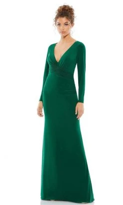 Ieena Duggal - 26573 Long Sleeve V-Neck Sheath Gown