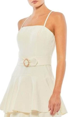 Ieena Duggal 26629 - Spaghetti Straps Tiered Tea-Length Dress