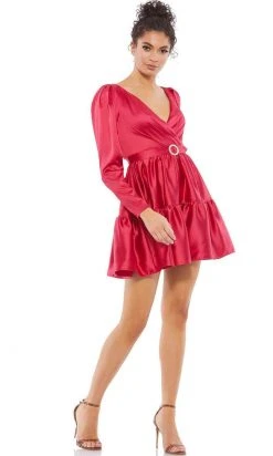 Ieena Duggal 26657 - Long Sleeved V-Neck Two Tiered Mini Dress