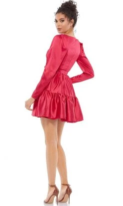 Ieena Duggal 26657 - Long Sleeved V-Neck Two Tiered Mini Dress