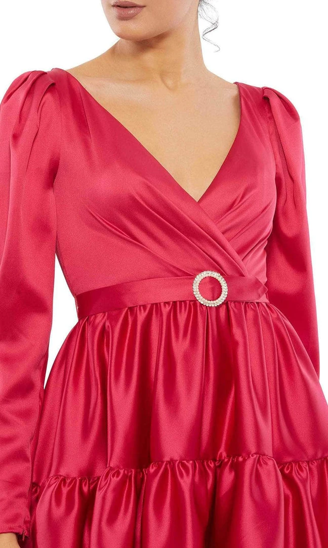 Ieena Duggal 26657 - Long Sleeved V-Neck Two Tiered Mini Dress 5 Ieena Duggal 26657 - Long Sleeved V-Neck Two Tiered Mini Dress