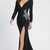 Ieena Duggal - 41016 Long Sleeve Beaded High Slit Dress