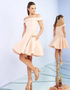 Ieena Duggal - 48774I Off Shoulder A-Line Pleated Cocktail Dress