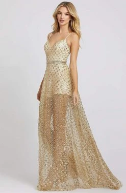 Mac Duggal Ieena Duggal - 49014I Embellished Sheer Romper Style Sheer Prom Gown