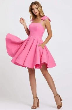 Ieena Duggal - 49034I Bow Accent Shoulders A-Line Cocktail Dress