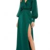 Ieena Duggal - 49146 Split Bishop Sleeve High Slit Dress