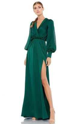 Ieena Duggal - 49146 Split Bishop Sleeve High Slit Dress