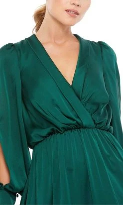 Ieena Duggal - 49146 Split Bishop Sleeve High Slit Dress