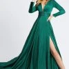 Ieena Duggal - 55245I Long Sleeve Plunging V-Neck High Slit Gown 2 Ieena Duggal - 55245I Long Sleeve Plunging V-Neck High Slit Gown