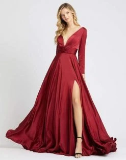 Ieena Duggal - 55245I Long Sleeve Plunging V-Neck High Slit Gown 6 Ieena Duggal - 55245I Long Sleeve Plunging V-Neck High Slit Gown