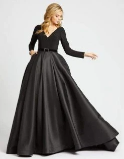 Ieena Duggal - 55274I Long Sleeves V-Neck Long Ball Gown