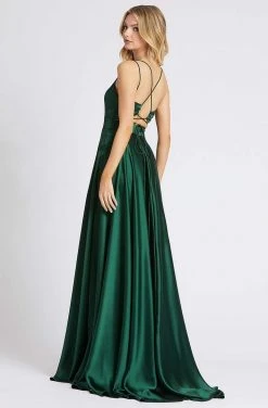 Ieena Duggal - 55278I Sleeveless V Neck Satin Gown With High Slit