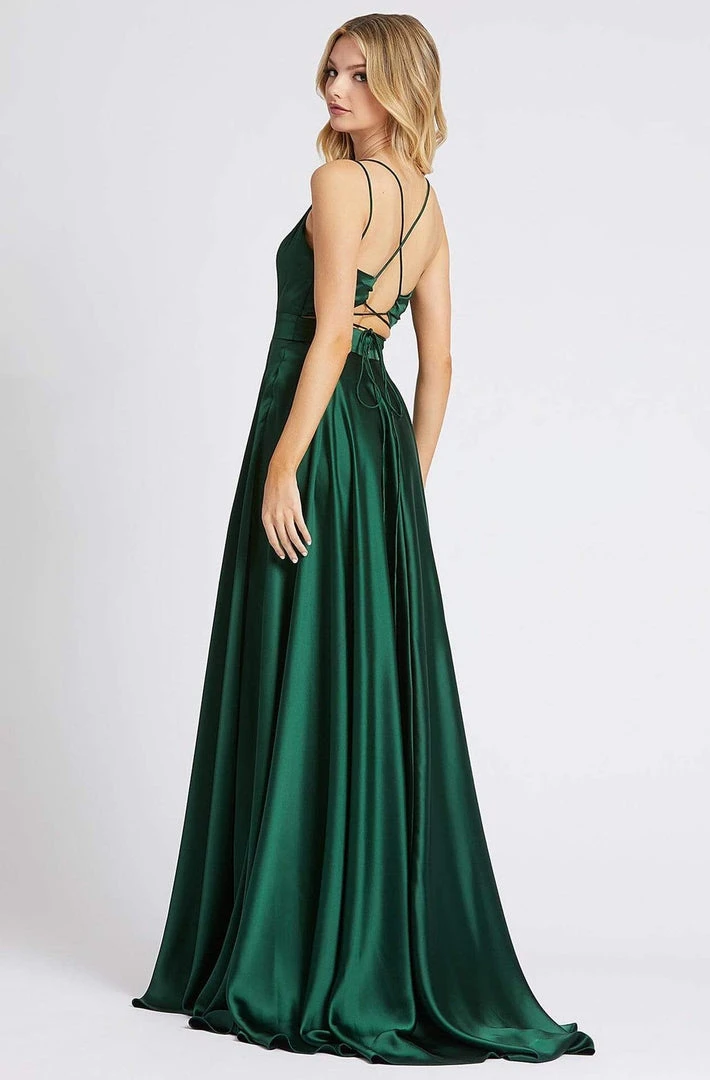Ieena Duggal - 55278I Sleeveless V Neck Satin Gown With High Slit 4 Ieena Duggal - 55278I Sleeveless V Neck Satin Gown With High Slit