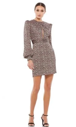 Ieena Duggal - 55389I Floral Fabric Close Neck Short Dress