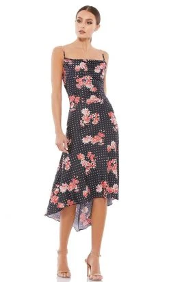 Ieena Duggal - 55392I Floral Printed Cowl Back Midi Dress