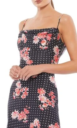Ieena Duggal - 55392I Floral Printed Cowl Back Midi Dress