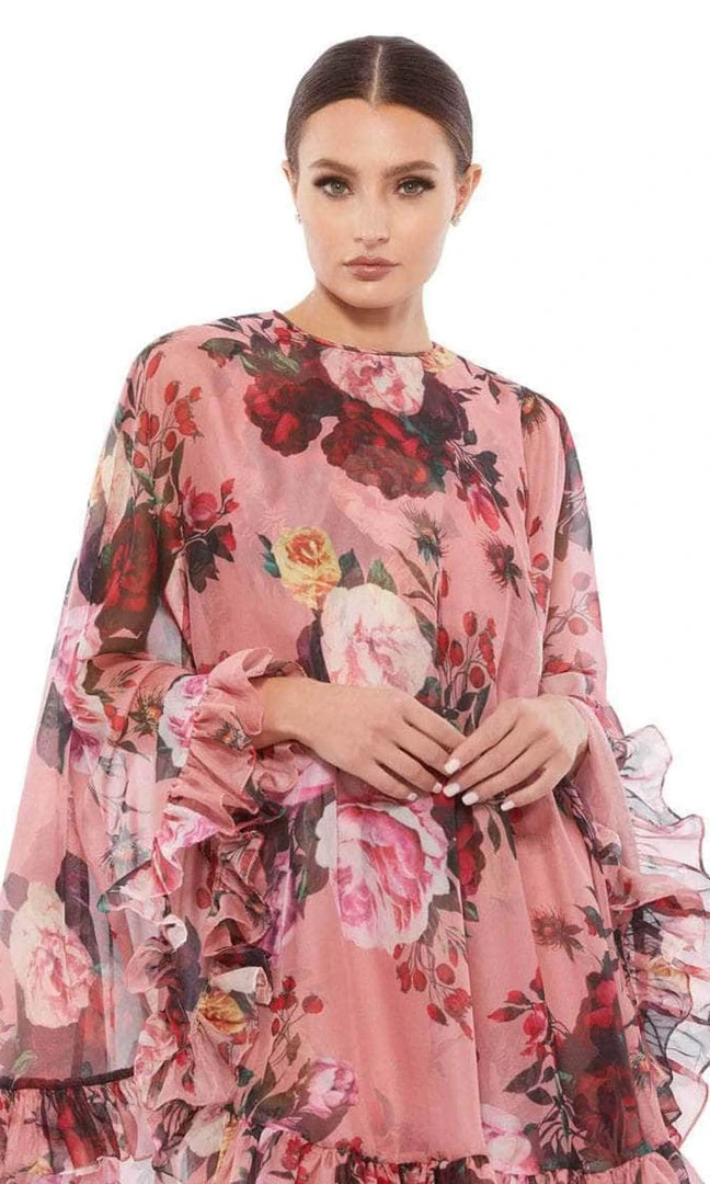 Ieena Duggal 55404 - Chiffon Floral Printed Mini Cape Dress 5 Ieena Duggal 55404 - Chiffon Floral Printed Mini Cape Dress