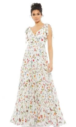 Ieena Duggal - 55422I V-Neck Floral A-Line Dress