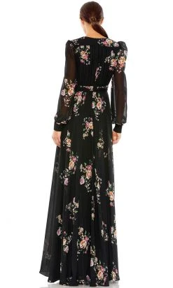 Ieena Duggal 55661 - V-Neck Tie Belt Floral Evening Gown