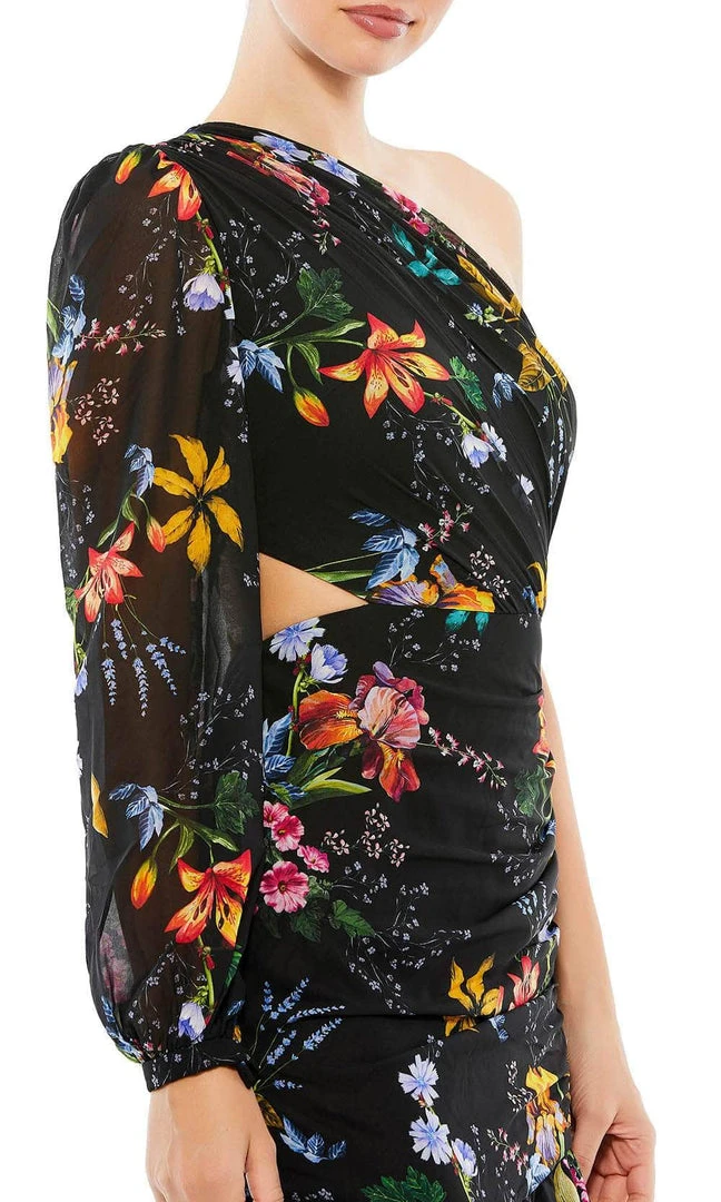 Ieena Duggal 55668 - Floral Bishop Sleeve High Low Evening Dress 6 Ieena Duggal 55668 - Floral Bishop Sleeve High Low Evening Dress