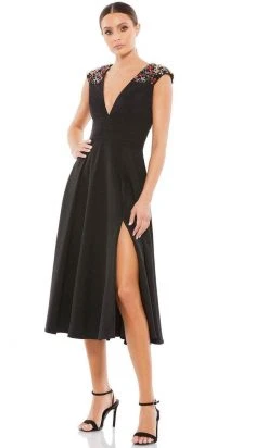 Ieena Duggal 55690 - Cap Sleeved Plunging V Neck Dress