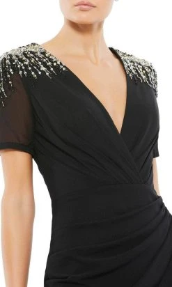 Ieena Duggal 55704 - Embellished Shoulders V-Neck Long Dress