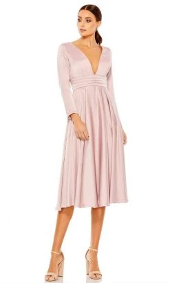 Ieena Duggal - 67527 Long Sleeve Deep V Neck A-Line Dress