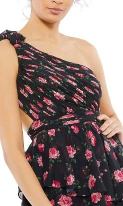 Ieena Duggal - 67947I Floral Printed Tiered High Low Dress