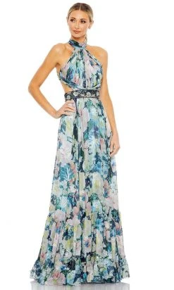 Ieena Duggal 68089 - Pleated Halter Neck Long Dress