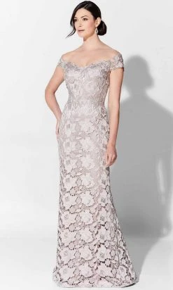 Ivonne D For Mon Cheri Ivonne D 122D65 - Embroidered Crepe Laced Evening Gown