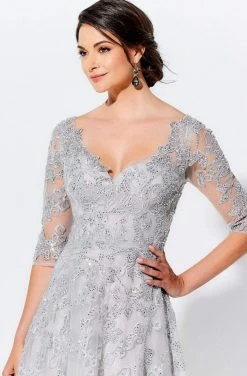 Ivonne D By Mon Cheri - 120D02 Lace V-Neck A-Line Evening Gown Ivonne D For Mon Cheri