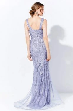 Ivonne D By Mon Cheri - 120D03 Plunging V-Neck Metallic Lace Dress Ivonne D For Mon Cheri