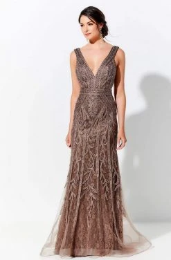 Ivonne D By Mon Cheri - 120D03W Embroidered V-Neck Long Dress Ivonne D For Mon Cheri