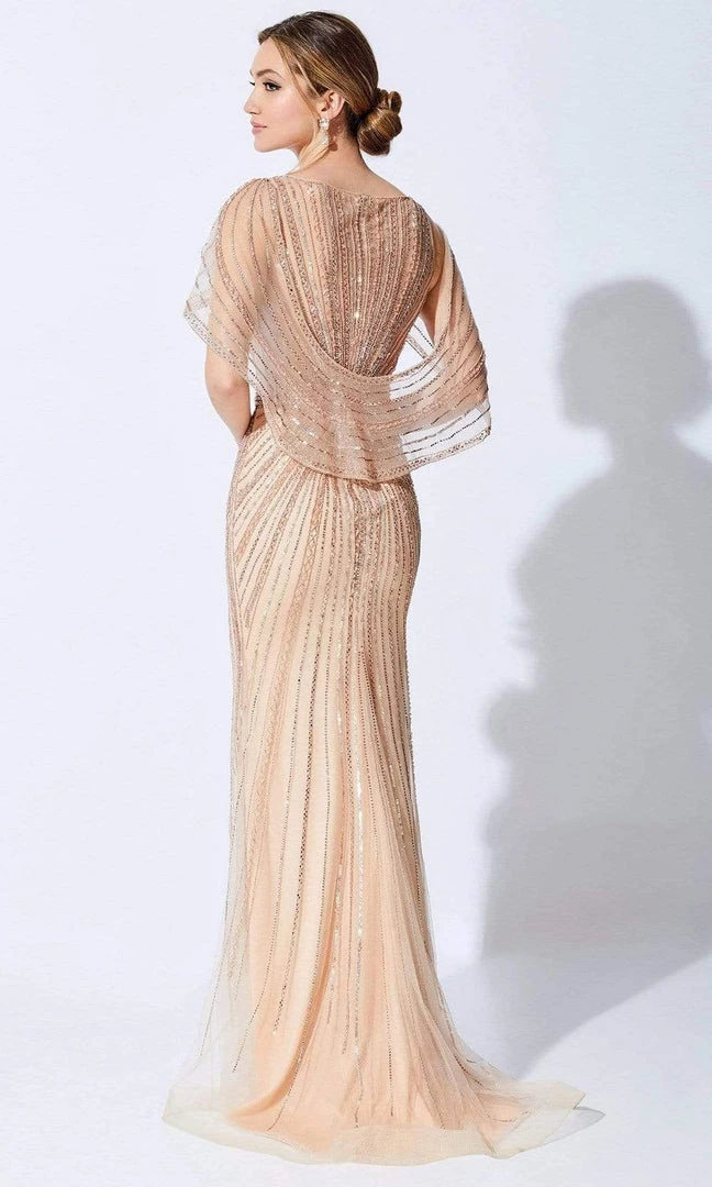 Ivonne D By Mon Cheri - V-Neck Low Back Cape Dress Ivonne D For Mon Cheri 4 Ivonne D By Mon Cheri - V-Neck Low Back Cape Dress Ivonne D For Mon Cheri