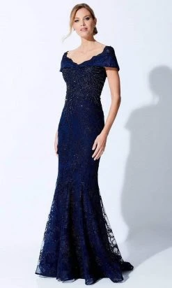 Ivonne D By Mon Cheri - Wide V-Neck Beaded Evening Dress