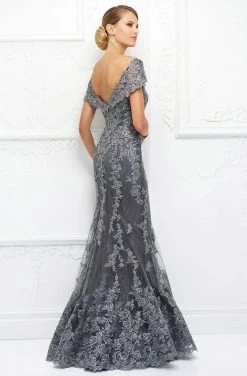 Ivonne D For Mon Cheri - 118D12 Lace Applique Plunging Trumpet Dress 8 Ivonne D For Mon Cheri - 118D12 Lace Applique Plunging Trumpet Dress