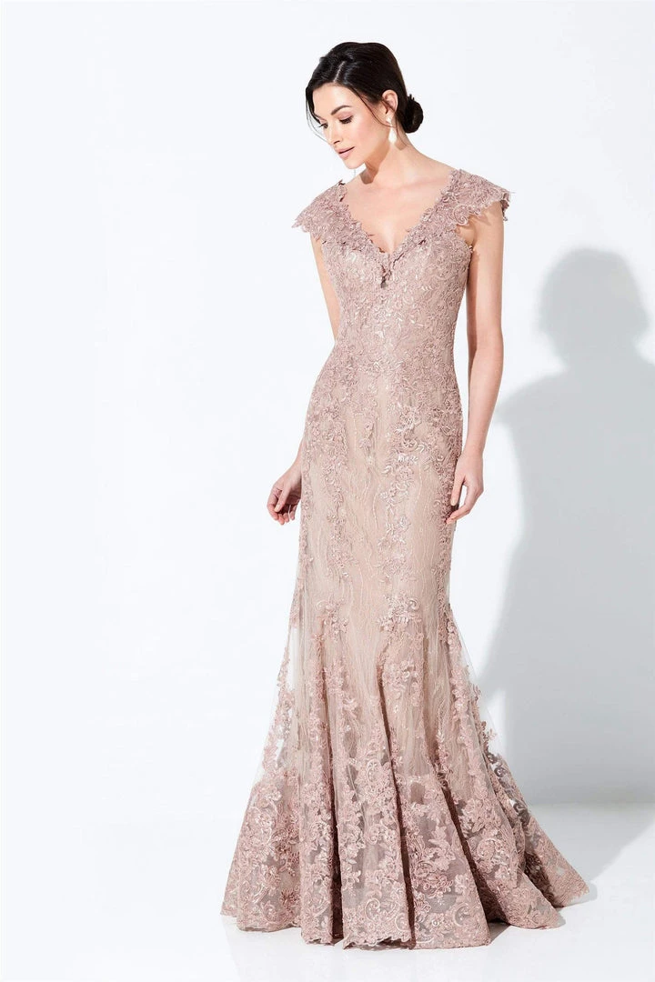 Ivonne D For Mon Cheri - 118D12 Lace Applique Plunging Trumpet Dress 7 Ivonne D For Mon Cheri - 118D12 Lace Applique Plunging Trumpet Dress