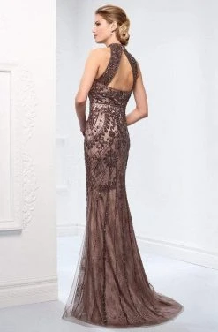 Ivonne D For Mon Cheri - 218D27 Beaded Lace Sheer Halter Fitted Dress 6 Ivonne D For Mon Cheri - 218D27 Beaded Lace Sheer Halter Fitted Dress
