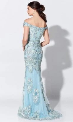 Ivonne D For Mon Cheri - Appliqued Off-Shoulder Gown 119D45 - 1 Pc Bronze In Size 14 Available