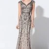 Ivonne D For Mon Cheri - Bead Embellished V-Neck Sheath Evening Dress 119D42 - 1 Pc Smoke/Nude In Size 18 Available 1 Ivonne D For Mon Cheri - Bead Embellished V-Neck Sheath Evening Dress 119D42 - 1 Pc Smoke/Nude In Size 18 Available