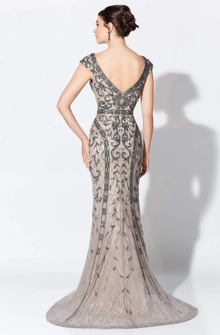 Ivonne D For Mon Cheri - Bead Embellished V-Neck Sheath Evening Dress 119D42 - 1 Pc Smoke/Nude In Size 18 Available 4 Ivonne D For Mon Cheri - Bead Embellished V-Neck Sheath Evening Dress 119D42 - 1 Pc Smoke/Nude In Size 18 Available