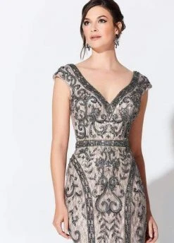 Ivonne D For Mon Cheri - Bead Embellished V-Neck Sheath Evening Dress 119D42 - 1 Pc Smoke/Nude In Size 18 Available 7 Ivonne D For Mon Cheri - Bead Embellished V-Neck Sheath Evening Dress 119D42 - 1 Pc Smoke/Nude In Size 18 Available
