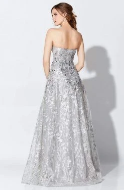 Ivonne D For Mon Cheri - Beaded Lace Semi-Sweetheart Ballgown 119D47B - 1 Pc Silver/Multi In Size 4 Available