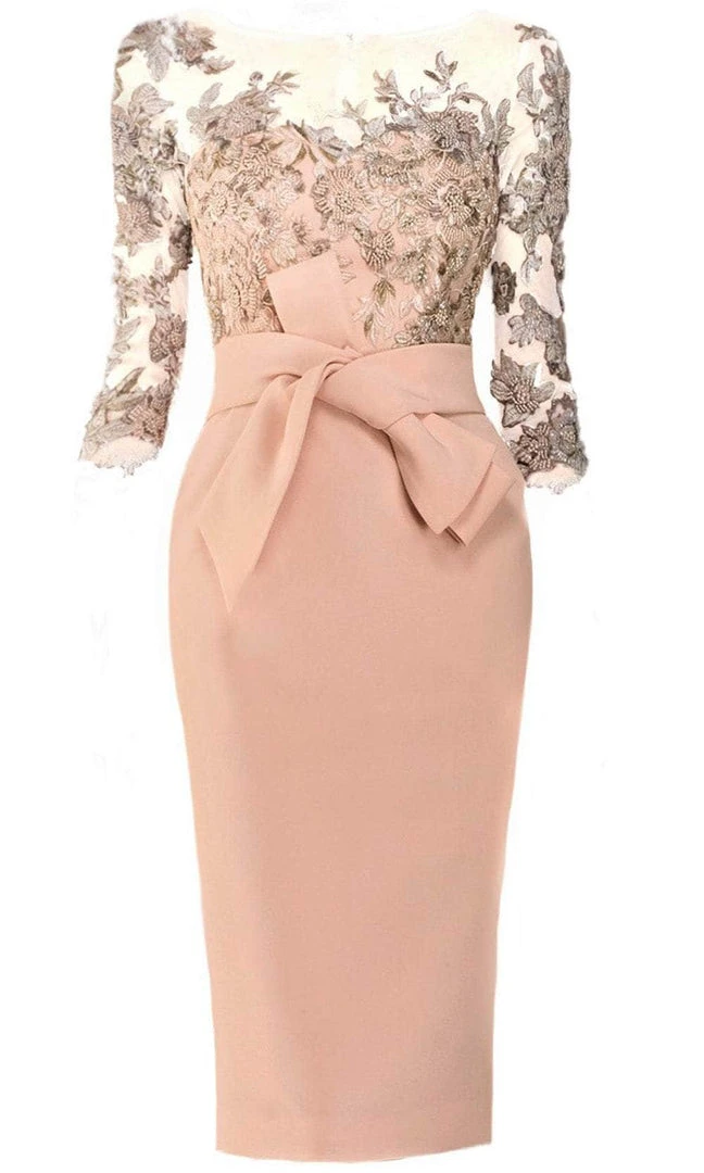 Janique - 1906 Embroidered Bateau Knee Length Fitted Dress 7 Janique - 1906 Embroidered Bateau Knee Length Fitted Dress