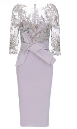 Janique - 1906 Embroidered Bateau Knee Length Fitted Dress 9 Janique - 1906 Embroidered Bateau Knee Length Fitted Dress