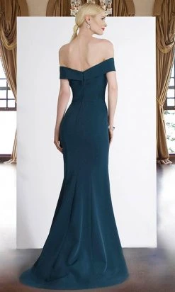Janique - 1936 Off Shoulder Ruffled Accent Mermaid Gown In Teal