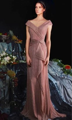 Janique 210622 - Cap Sleeve V-neck Evening Dress