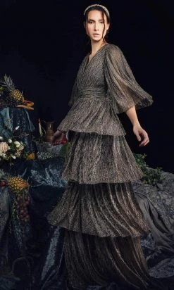 Janique 210722 - Quarter Length-Sleeve Plunging V-neck Evening Dress 12 Janique 210722 - Quarter Length-Sleeve Plunging V-neck Evening Dress